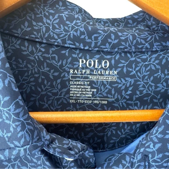 Polo Ralph Lauren Men’s Performance Polo Shirt XXL Navy Floral Viney Print - Picture 4 of 5